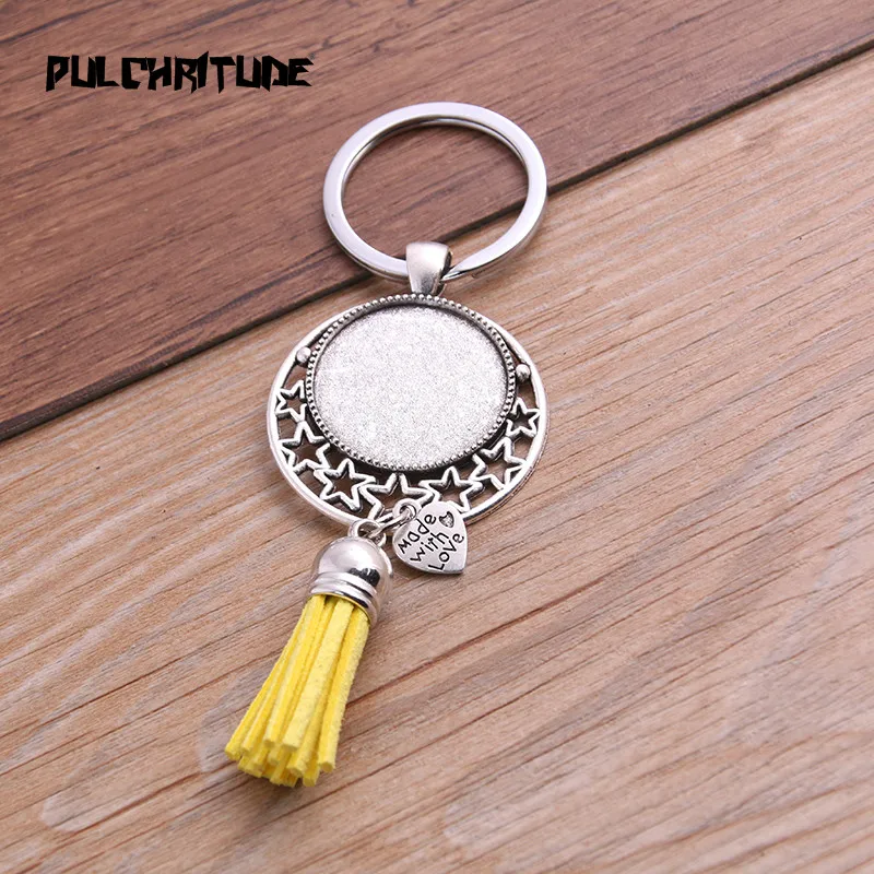 1pcs Metal 9 Color Tassels Key Rings Chain Filligree Fit Round 25mm Cabochon Logo Pendant Diy Jewelry