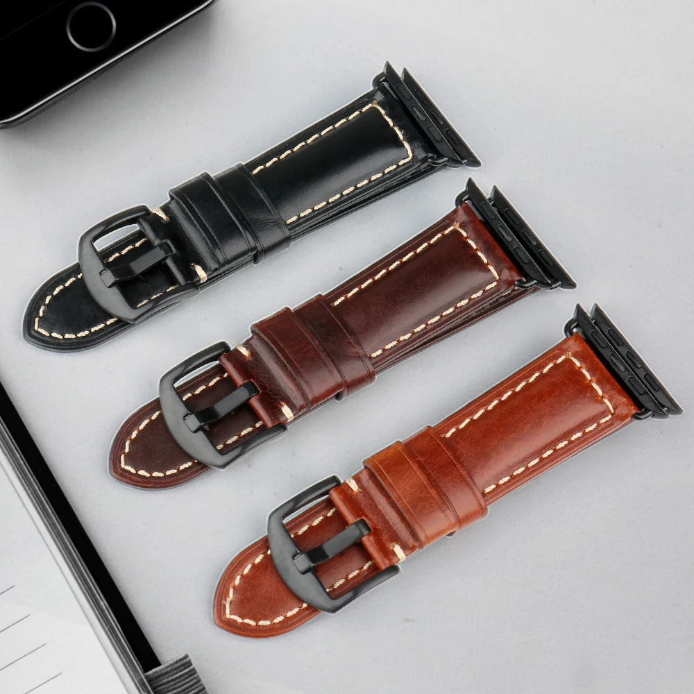 MAIKES Genuine Leather Watchband For Apple Watch Strap 45mm 41mm 42mm 44mm 40mm Series 7 6 SE 5 4 3 iWatch Watch Band