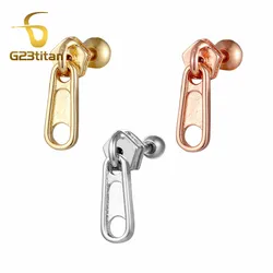 Fashion Zipper Dangle Ear Stud 16G 6mm Stainless Steel Piercing Ring Cartilage Tragus Lobe Helix Earring Gothic Women Jewelry