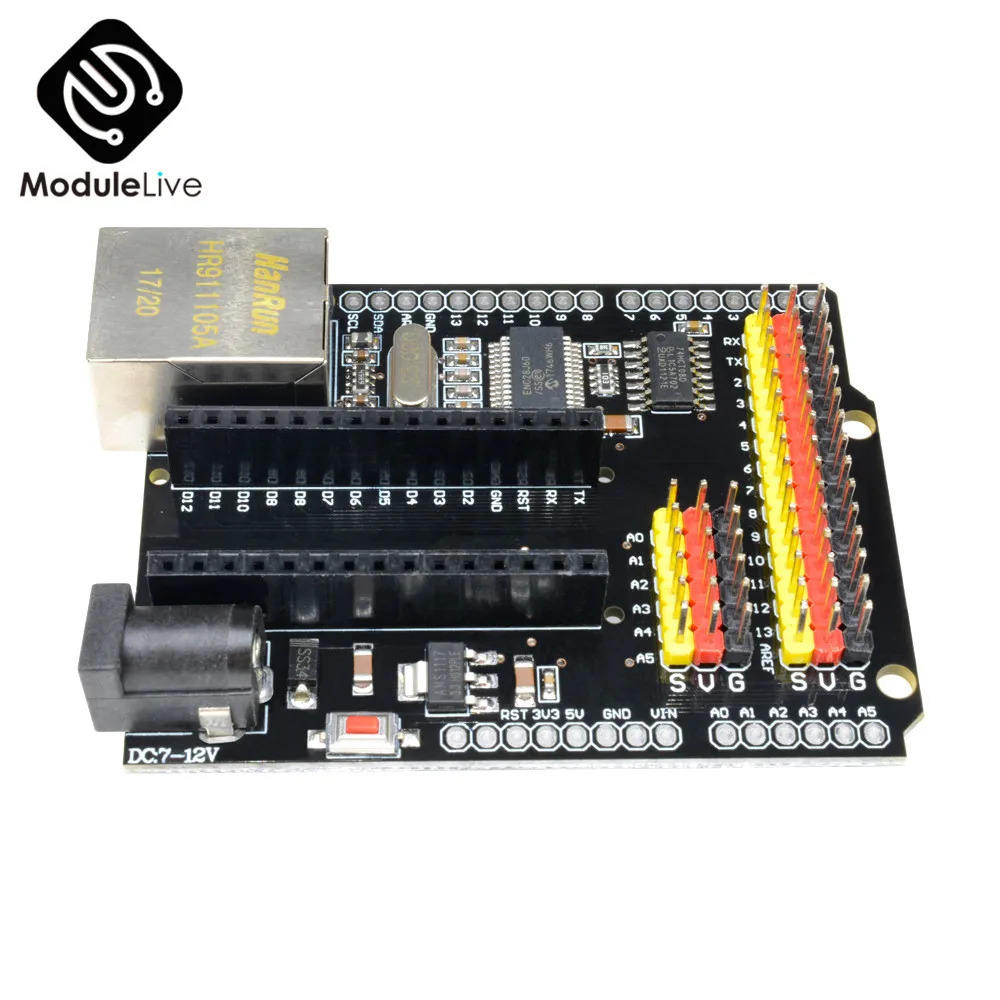 ENC28J60 Ethernet Shield V2.0 LAN Network CH340 NANO V3.0 Expansion Board Module For Leonardo Duemilanove For Arduino R3