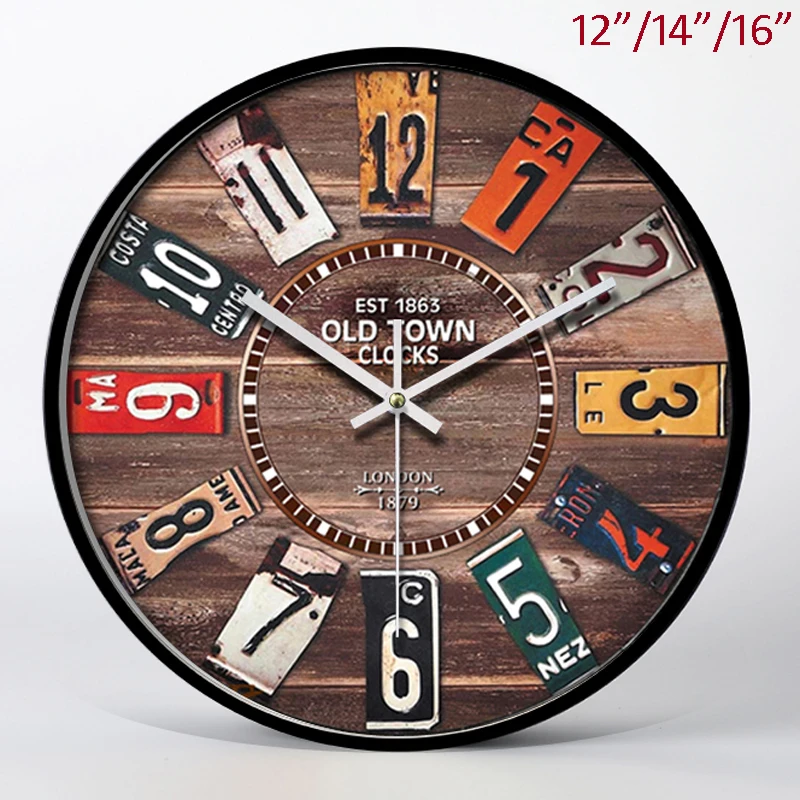 

Antique Country Style Dark Wood Accents with Arabic Numerals Round 12/ 14 /16 Inches Black Iron Framed MDF Wall Clock