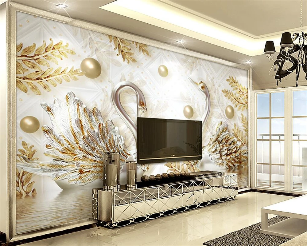 

Custom wallpaper swan water pattern 3d jewelry mural home decoration living room bedroom embossed background wall 3d wallpaper