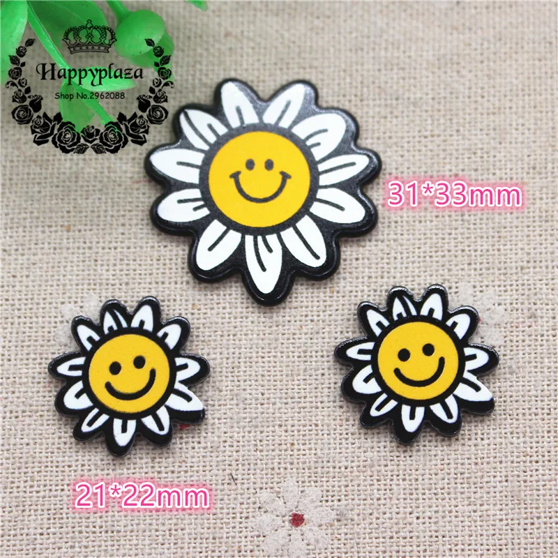 22mm/33mm Resin Planar Cute Smile Sunflower Decoration Charm Craft DIY Hair Ornament Craft Accessories