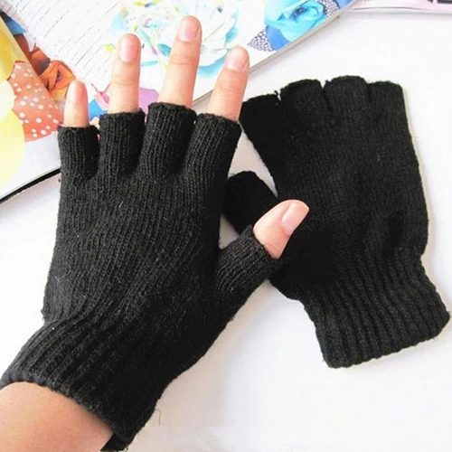 Winter Half Finger Fingerless Gloves Unisex Outdoor Mittens Short Warm Glove Women Men Wool Knit Gloves Elastic Comfort Glove