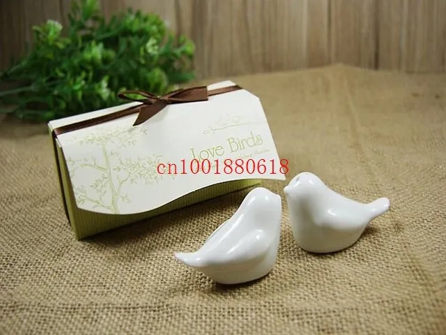 

Fedex DHL shipping Free 100pcs Wholesale Love bird salt and pepper Shaker wedding favors gifts White color 2pcs/set