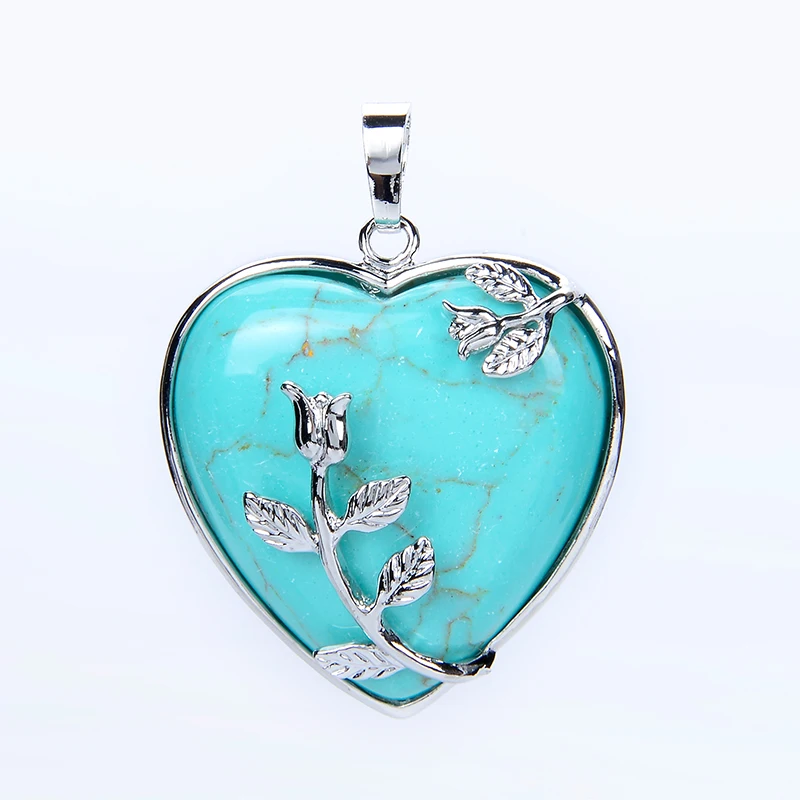 New Arrival Natural Stone Jewelry Rose Flower Pendant for Women Girl Necklace Metal Leaf Copper Real Love Heart Gem Jewellery