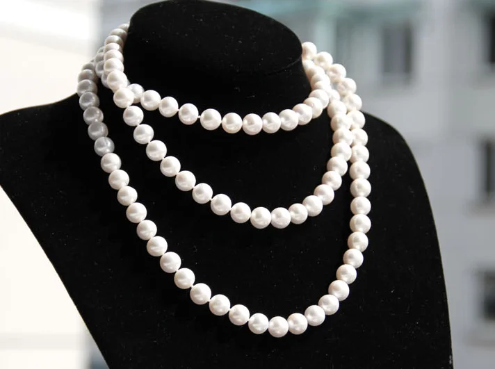 Wedding women Jewelry 63inch 160cm 8-9mm White Natural Freshwater pearl Long Necklace highlight Handmade