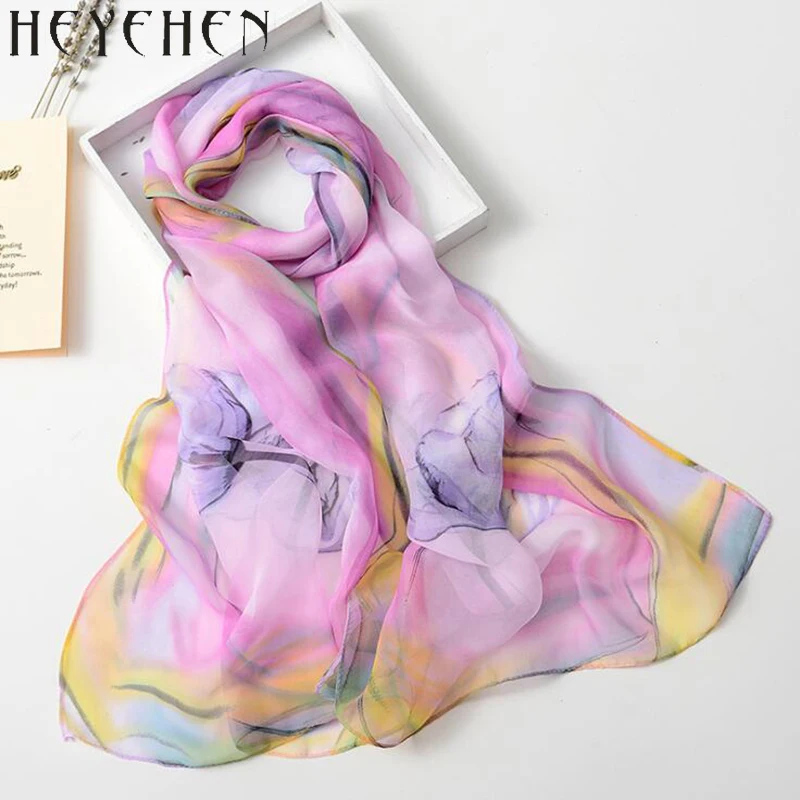 New Design Chiffon Georgette Silk Feeling Scarf Tulip Flower Gradient Color Bandana Summber Beach Sarong Scarf&Shawl HY27