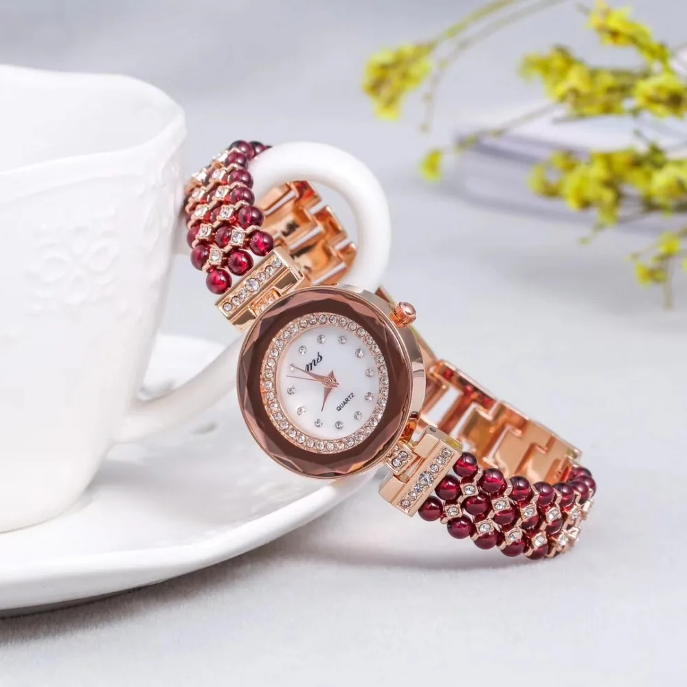 

Natural Garnet Stone Bracelet & 33mm Waterproof Watch DIY Jewelry For Women For Gift For Summer Beach Wholesale !