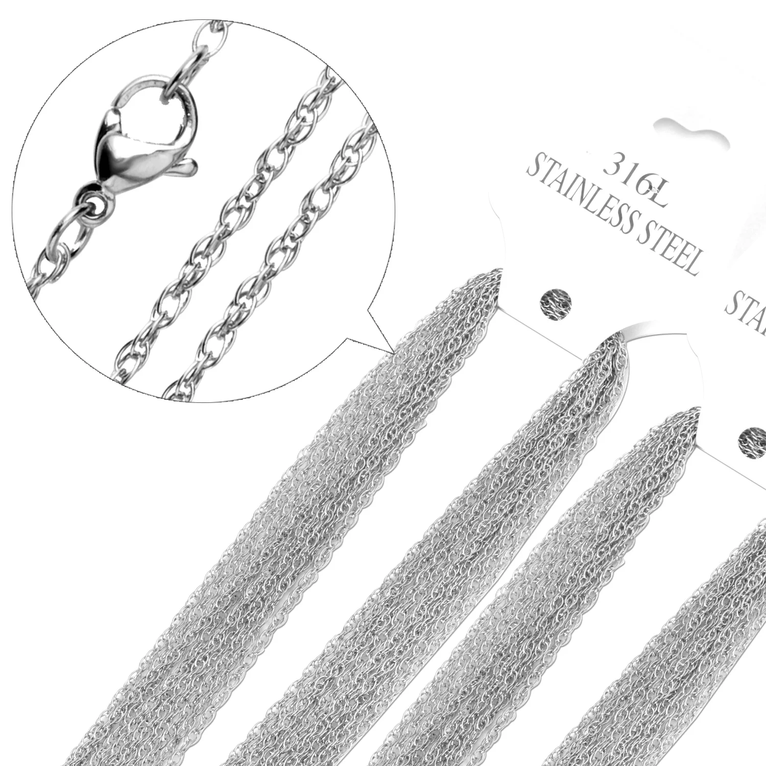 LUXUKISSKIDS 2mm Stainless Steel Chain Necklace 10pcs/lot Fashion Link Chains Wholesale DIY Jewelry Making Surgical Steel 316L