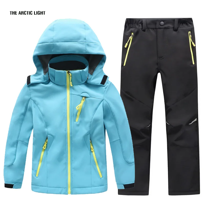 TRVLWEGO Herbst Kinder Camping Wandern Mantel Und Hose Set Kapuze Winter Student Winddicht Wasserdichte Outdoor Ski Jacke Hosen – Detail 13