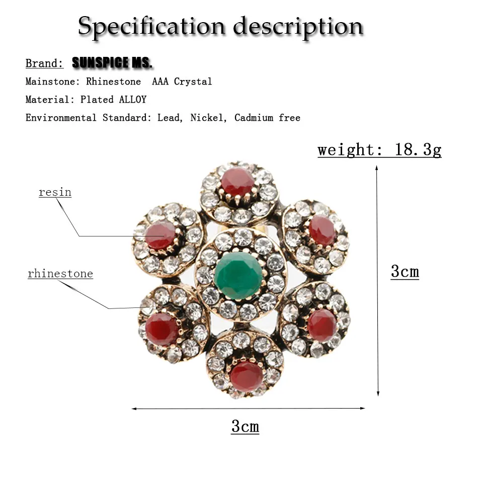 Sunspicems Full Gray Rhinestone Stud Earring for Women Turkish Design Antique Gold Color Ethnic Wedding Banquet Jewelry Gift