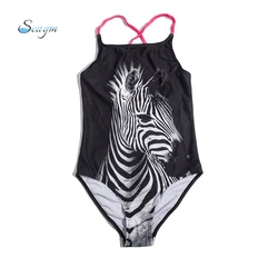 Zebra Print Girls Swimwear bagnante costume da bagno Fused Kids costume intero tuta costumi da bagno 2023 costume da bagno Monokini b19