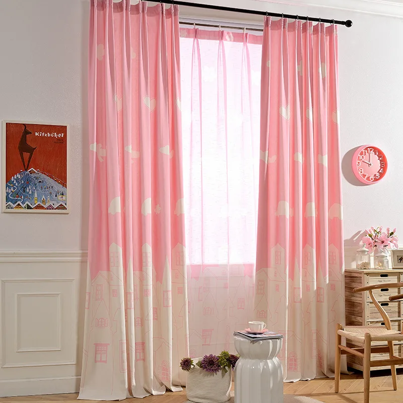 

Pink Blue Cartoon Castle Printed Kids Room Curtains for Baby Girl Children Curtain And Tulle Gordijnen Rideaux Pour Le Salon