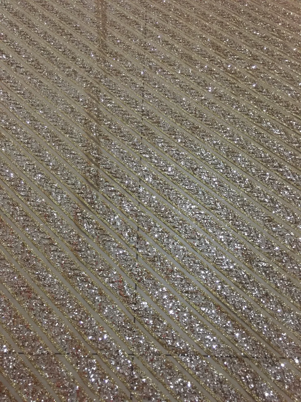 

ap221# 5 yards 61# nude gold sparkly hand print glued glitter net tulle mesh sugar lace fabric for sawing dress