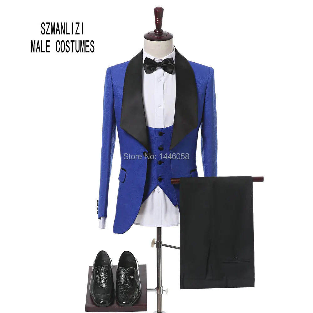 

2017 Brand Elegant Slim Fit 3 Pieces Groomsmen Men's Groom Suit Weeding Suits For Men Royal Blue Tuxedo Blazer Terno Masculino