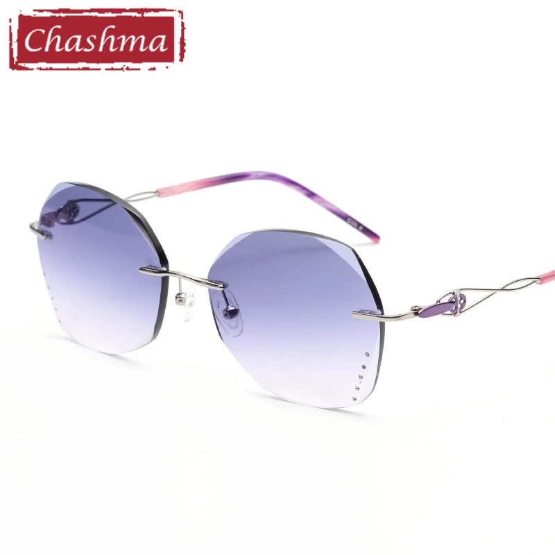 Eyeglass Frames with Rhinestone Women Vintage Round Sunglasses Gradient Colored Fashion Rimless Eyewear Female Anti Reflective