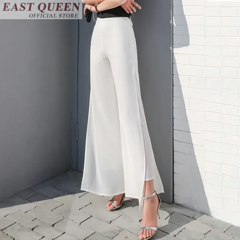 2018 summer wide leg pants high waist elegant push up casual party trousers random self palazoo solid color chiffon chic DD782 a