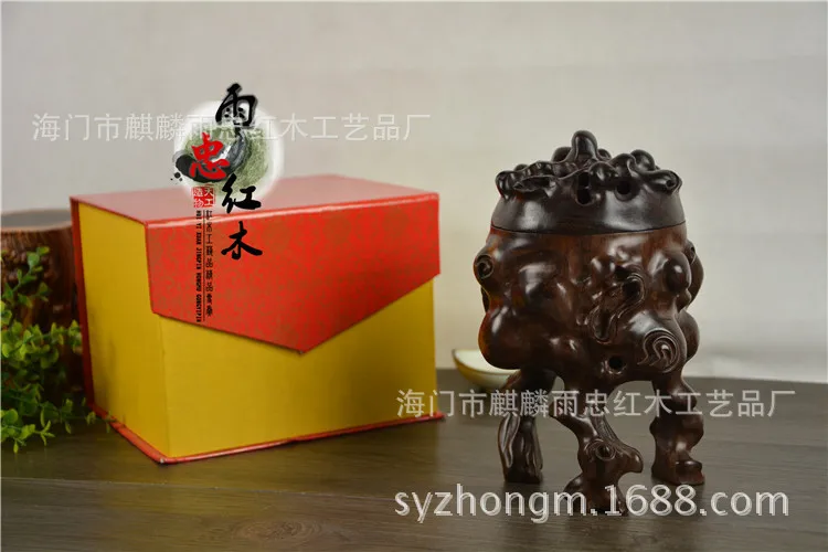 Yu Zhong African ebony black sticks of wood carving censer incense coil incense smoke incense box hollow sculpture with red wood