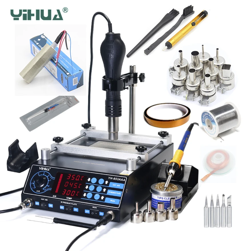 

YIHUA 853AAA Bga Rework Station SMD Hot Air Gun Soldering Irons Preheating Station Functions 3 in 1 BGA rework soldering station