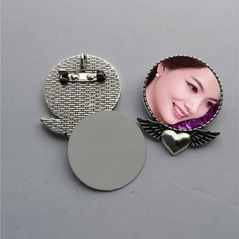 sublimation blank wings round brooches  hot transfer printing consumables 30pcs/lot