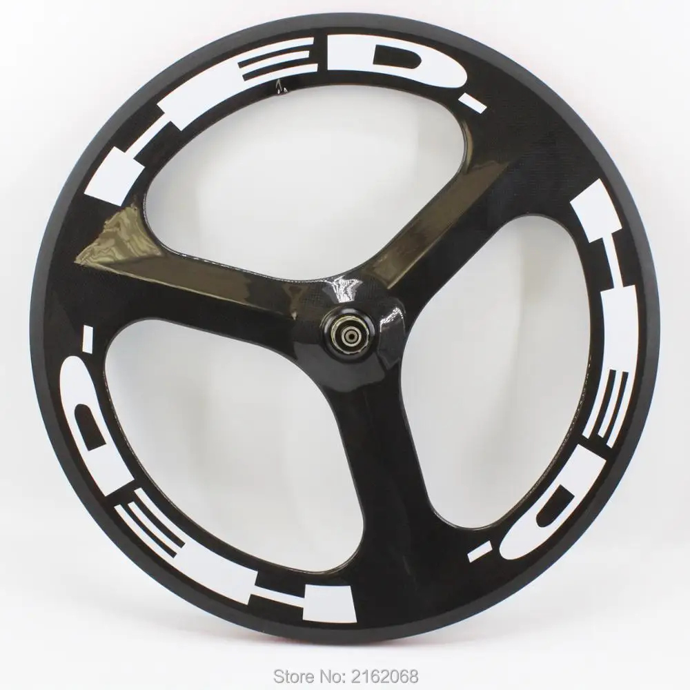 Newest 700C Road Track Fixed Gear bicycle 3K UD 12K full carbon bike wheelset 3 spokes and tubular clincher rim Tri-spoke +hubs