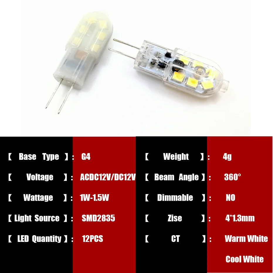 On Sale Mini bulb G4 Led Lamp Acdc12V Spotlight 12LEDS Smd2835 LED Lamp Milky 360 Beam Angle Lampada Replace Halogen Light