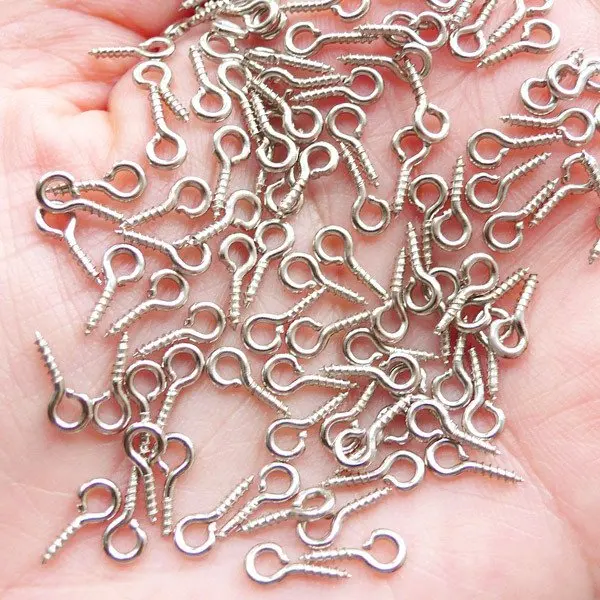 1500pcs Silver Screw Eye Pins | Mini Eye Hooks | 4mm Screw Hook Bails | Small Eye Screws 4mm x 9mm Tibetan Silver)