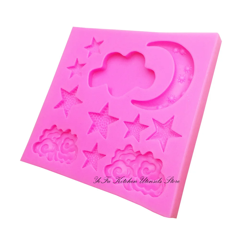 ดวงจันทร์ดาวเมฆรูปร่างซิลิโคนแม่พิมพ์สำหรับ Fondant,เค้กตกแต่งช็อกโกแลต SoapPolymer เรซิ่นดิน T0980