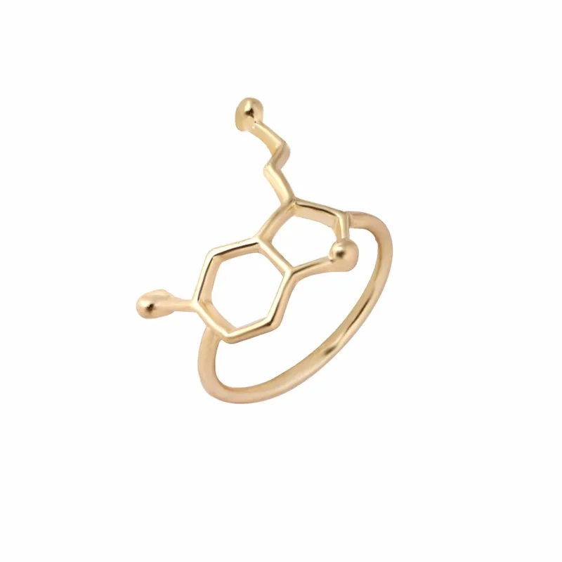 Wholesale Fashion Rings 10pcs/Lot Serotonin Molecule Chemistry Ring Molecule Happiness Friendship Rings for Women Men