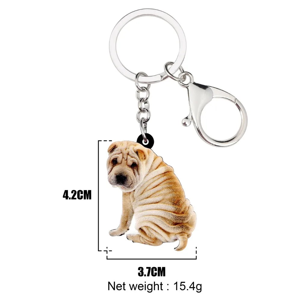 Bonsny Acrylic Novelty Shar Pei Dog Key Chains Keychain Rings Animal Handbag Car Charms Jewelry For Women Girls Gift Decoration