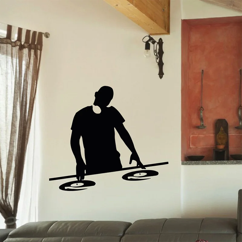 Hot Selling Music Vinyl Wall Decal Boy Play Music Electronic Music Headphones Mural Art Wall Sticker