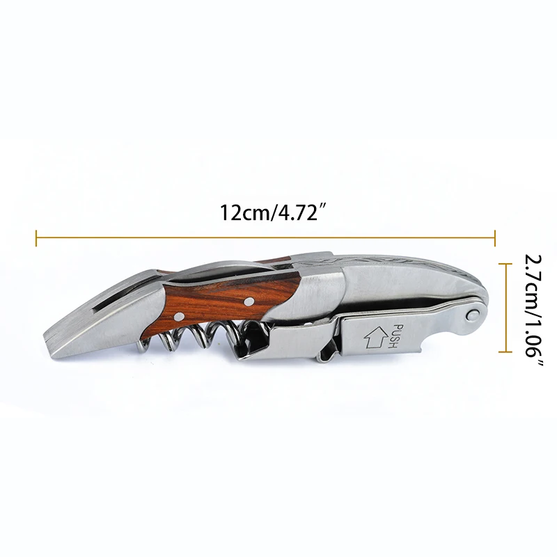 Potable Folding Corkscrew Wine Bottle Opener Wood Can Jar Openers Stainless Steel Pocket Knife Restaurant Kitchen Accessories