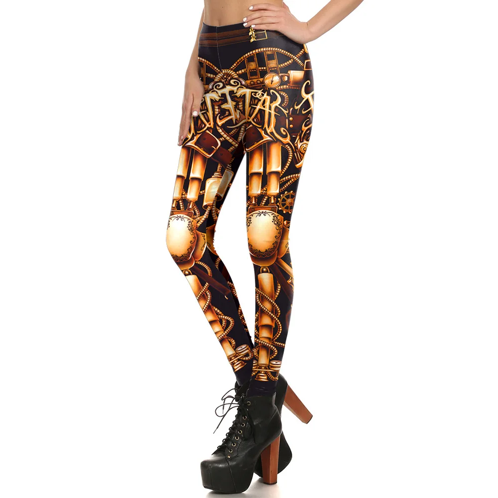 

[You're My Secret] New Vintage Leggings Steampunk Bronze Brown Retro Women's Legging Metal Gear 3D Digital Printes Slim Leggins