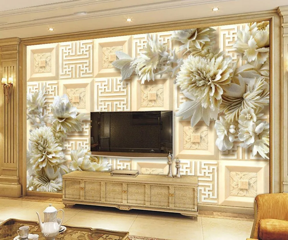 

customized wallpaper for walls custom 3d wallpaper Jade carved peony flowers backdrop wall mural 3d wallpaper