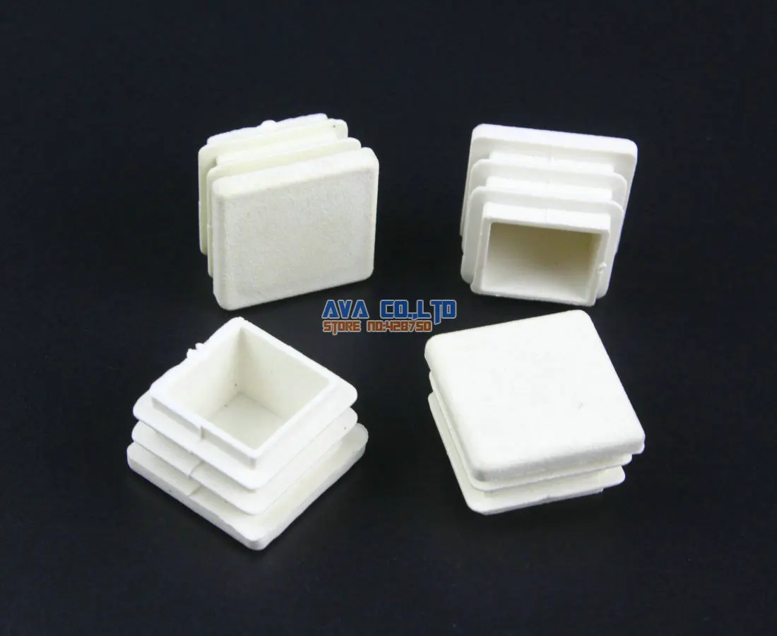 100 Pieces 20x20mm White Square Plastic Insert Cap Tube End Cover Cap