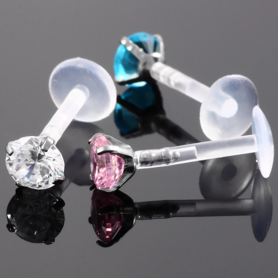 1PC Steel&PTFE Round Zircon Labret Lip Bar Ring Piercing Ear Cartilage Tragus Sexy Girls Fashion Jewelry 16g