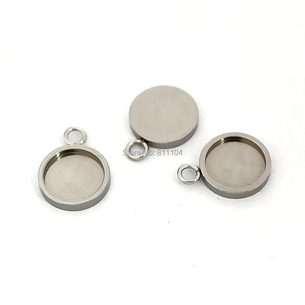 Stainless Steel 10mm 11mm Round Bezel with a Loop Strong Pendant Blanks Resin Cameo Cabochons Bases DIY Jewelry Making Supplies