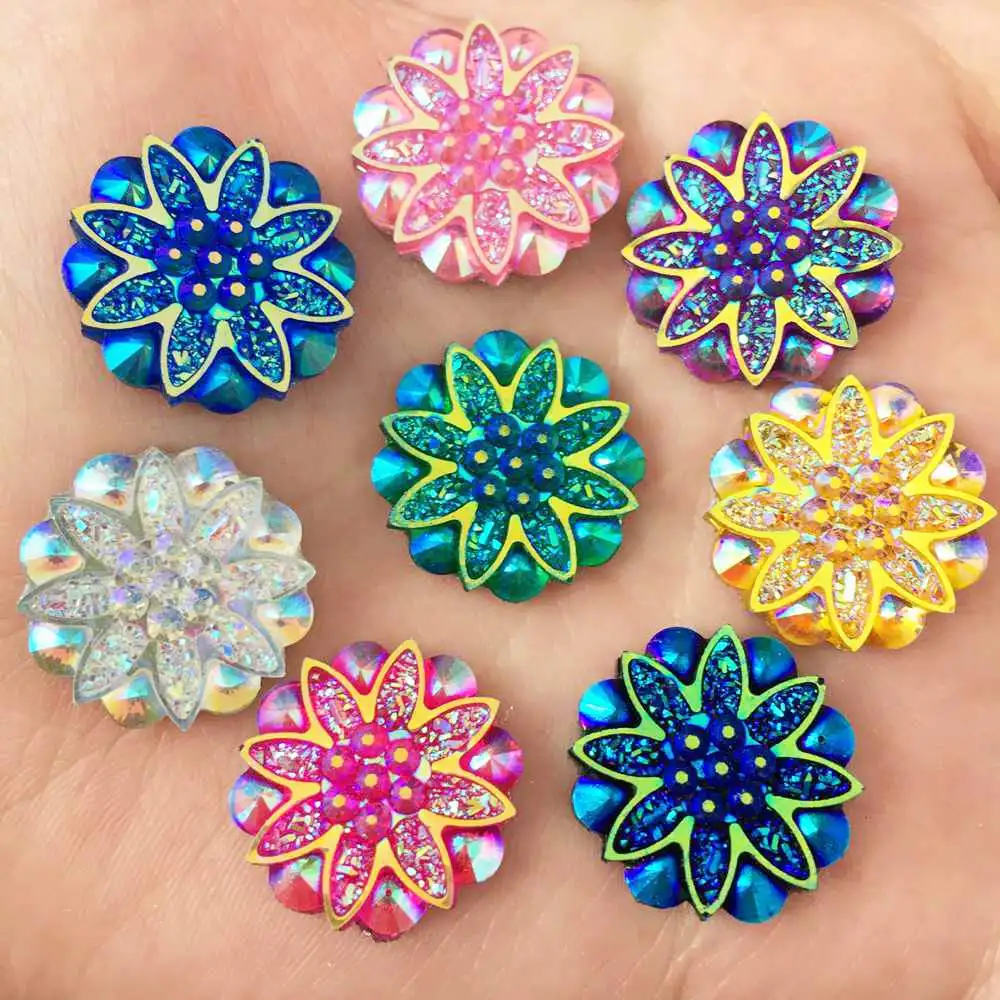 NEW 10PCS 18mm AB Resin Flower Rhinestone Flatback Wedding Diy Crafts Phone Case Decoration K20