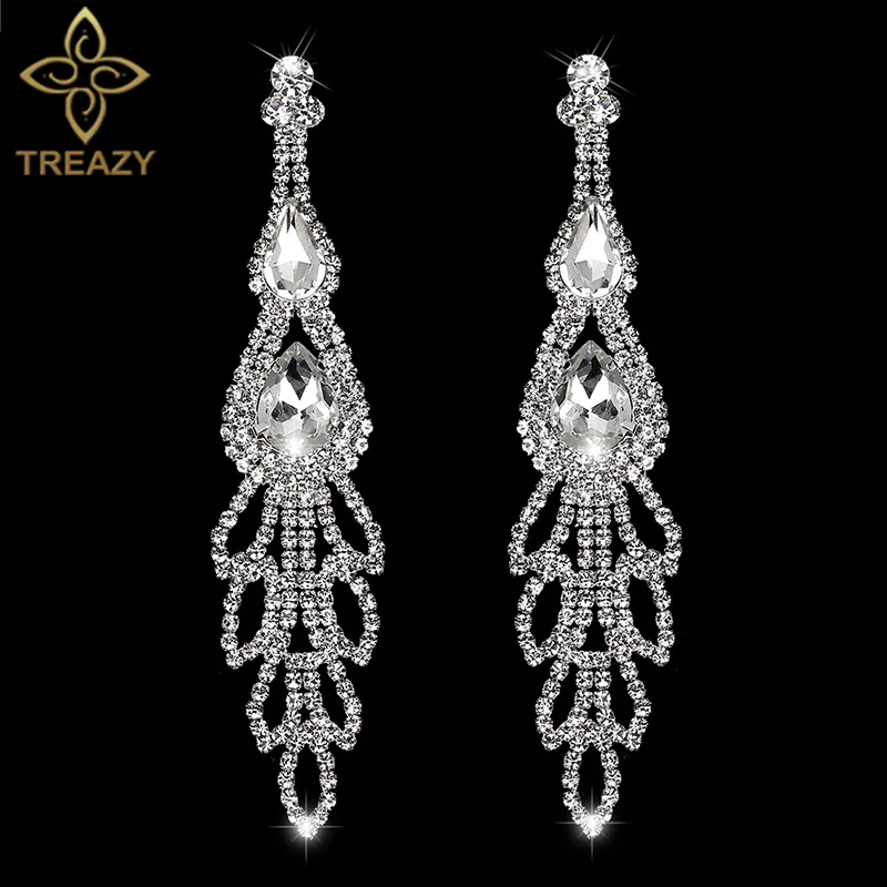 TREAZY Large Statement Earrings for Women Rhinestone Crystal Floral Long Drop Dangle Earrings 2019 Bridal Wedding Party Jewelry