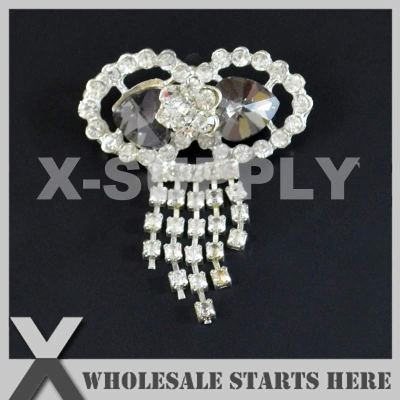 

44x54mm Silver Metal Rhinestone Brooch with Regular Pin Backing,Used for Party Evening Wedding Dress,Decorations