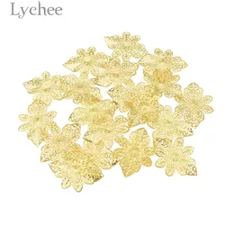 Lychee Life 20pcs Metal Filigree Flowers Slice Hollow Bowknot Scrapbooking Embellishment DIY Album Decoration Supplies