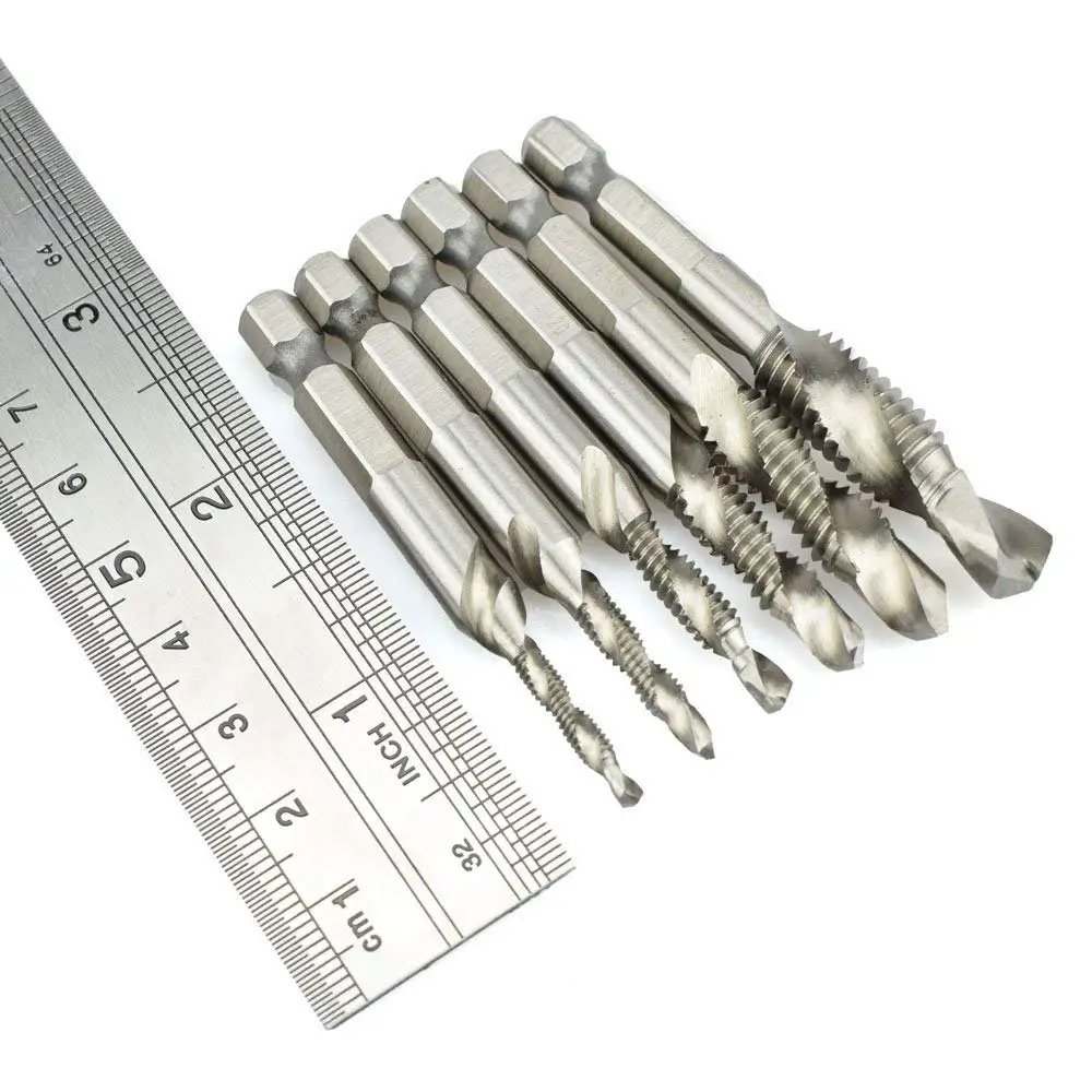 6 pezzi M3-M10 vite punte da trapano rubinetti HSS lavorazione del legno combinazione metrica Bit acciaio ad alta velocità luminoso 1/4 "IN cambio rapido esagonale