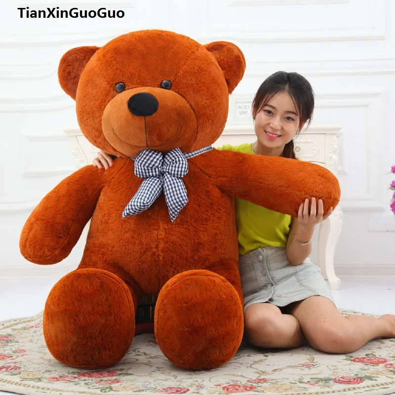 large 140cm lovely bowtie teddy bear plush toy dark brown bear soft doll throw pillow birthday gift b2744