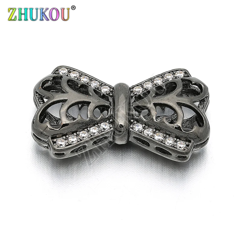 15*24mm Brass Cubic Zirconia Bow-knot Connectors Charms DIY Women Necklace Pendant Jewelry Accessory Findings, Model: VS125