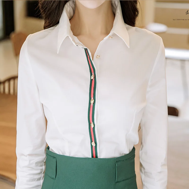 2 Piece Set Women Suit 2023 Spring Office Long Sleeves White Shirt Blouse Tops and Green Pencil Skirts Crop Top and Skirt Set