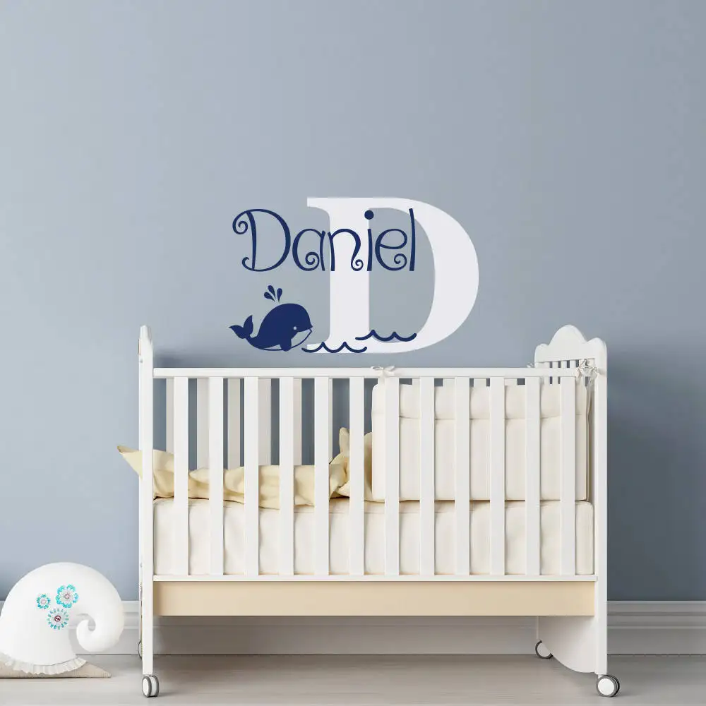 Whale Animal Nursery Sticker Personalized Kids Name Wall Art Decal Nautical Sea Style Bedroom Room Décor Vinyl Wall Mural AZ825