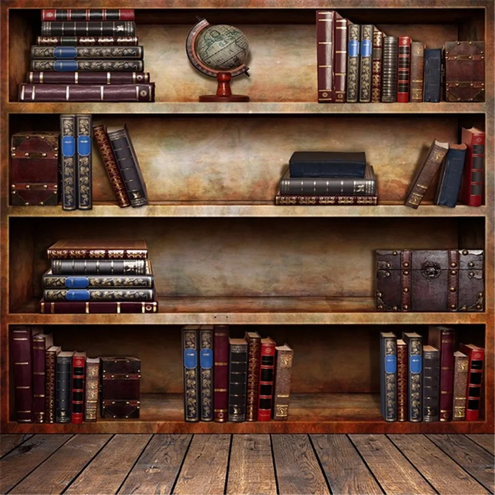 

Graduation Season Bookshelf Photography Backdrop Vintage Printed Books Baby Kids Children Photo Studio Backgrounds Wooden Floor