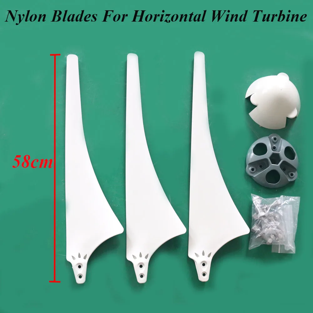 

Nylon Wind Turbine Blades 580mm 630mm For Horizontal Wind Turbine Generator Windmill High Strength DIY Blades With Hub And Hood