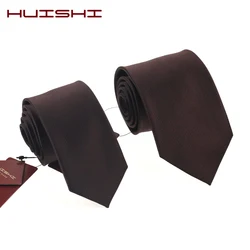 HUISHI Brand Fashion Checked & Stripe & Plaid 8cm 6cm Brown Tie For Men Suit Business Wedding Party Neckties Brown Tie Gift